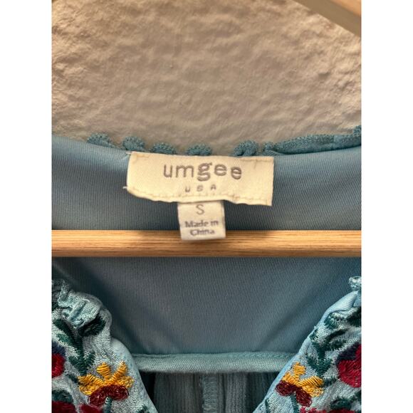 Umgee Embroidered Boho Babydoll Dress Blue Floral Size S Cottagecore Romantic - Picture 3 of 4